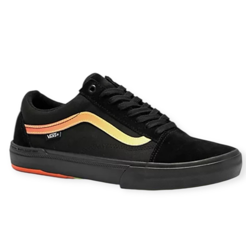 Vans Black Suede Low-Top Sneakers with Orange-Yellow Side Stripe